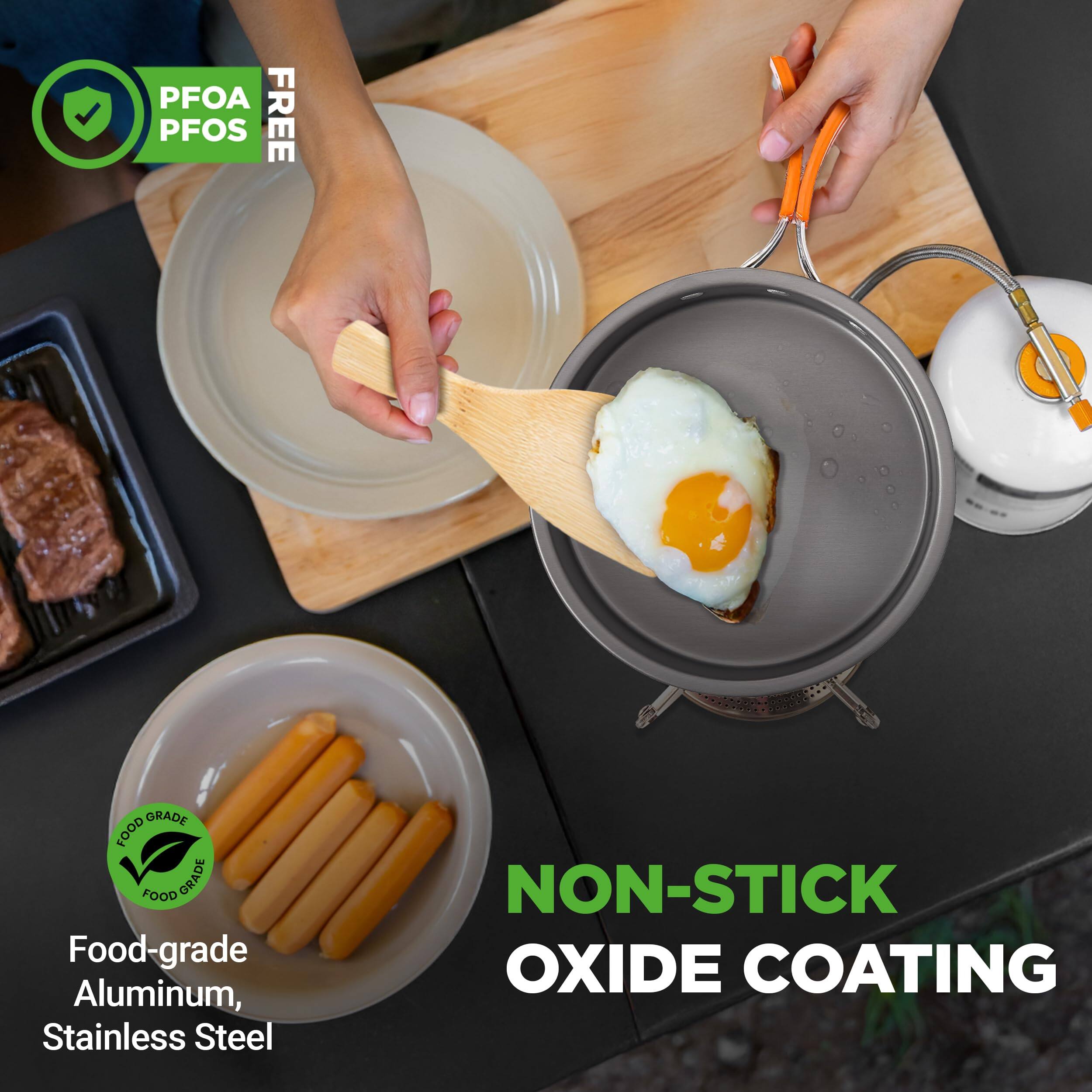 PFOA PFOS FREE  
Food-grade Aluminum, Stainless Steel  
NON-STICK OXIDE COATING