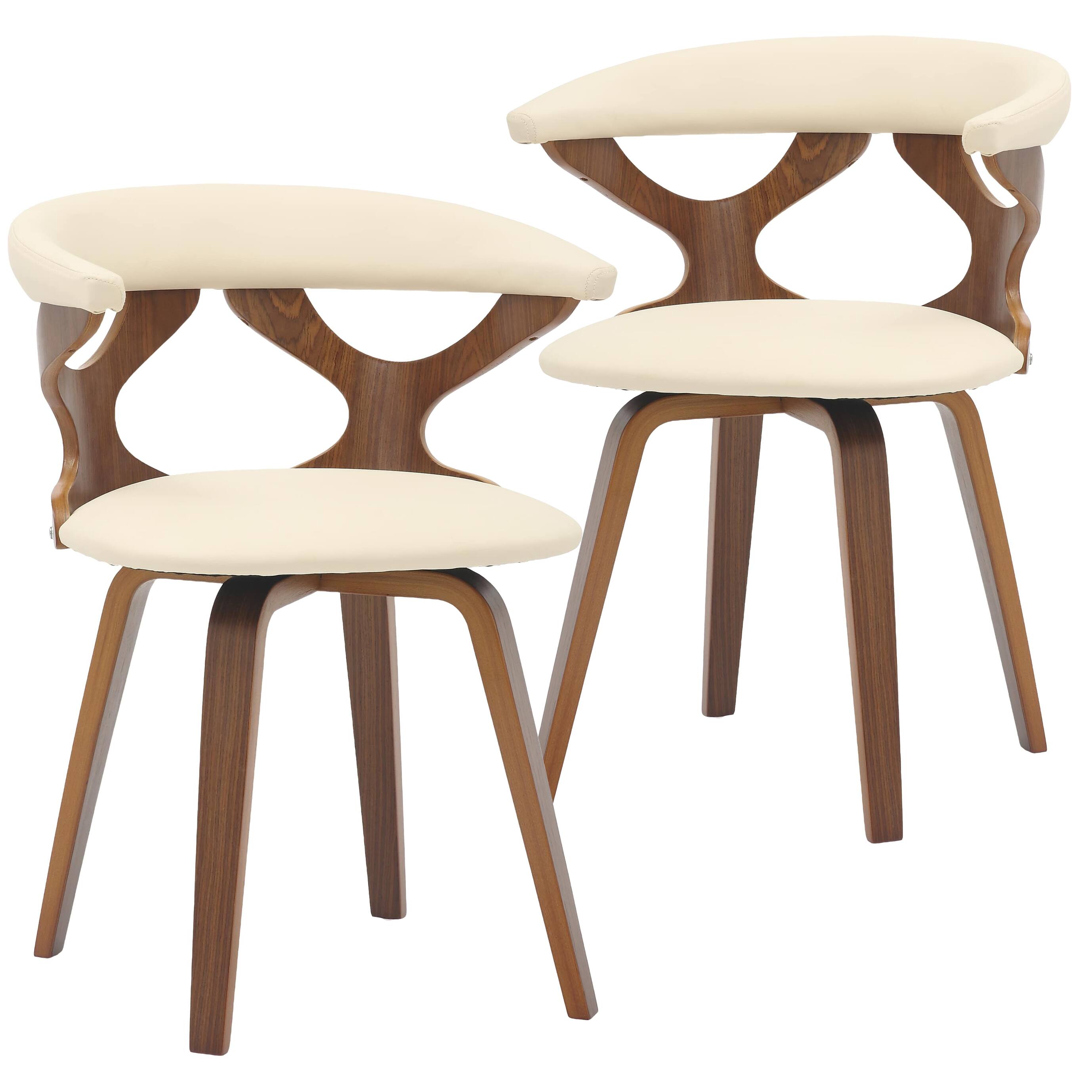 LeisureMod - Klyne 2-PCS Swivel Dining Chair with Cutout Back & Leather Seat - Walnut/Taupe