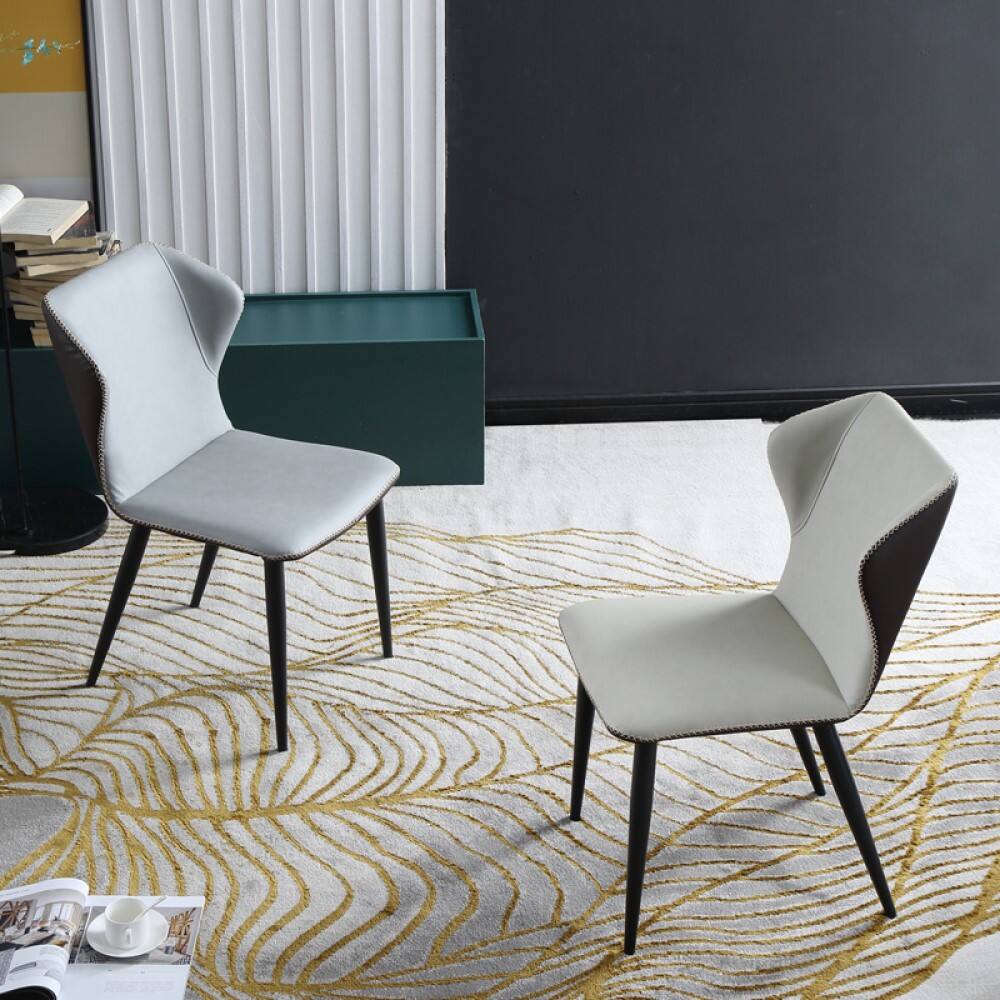Alt View 2. POVISON - Modern Leather Wingback Dining Chairs Set of 2, High Back Side Chairs, Gray & Brown - Light Gray & Brown.