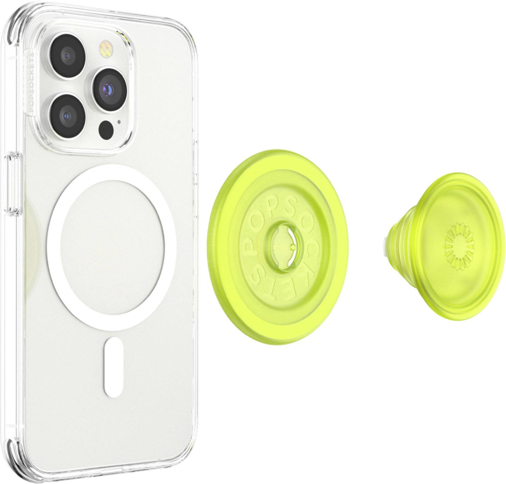 Back. PopSockets - MagSafe PopGrip Universal Magnetic Grip & Stand with Adapter Ring for Cell Phones - GITD Chartreuly Translucent.