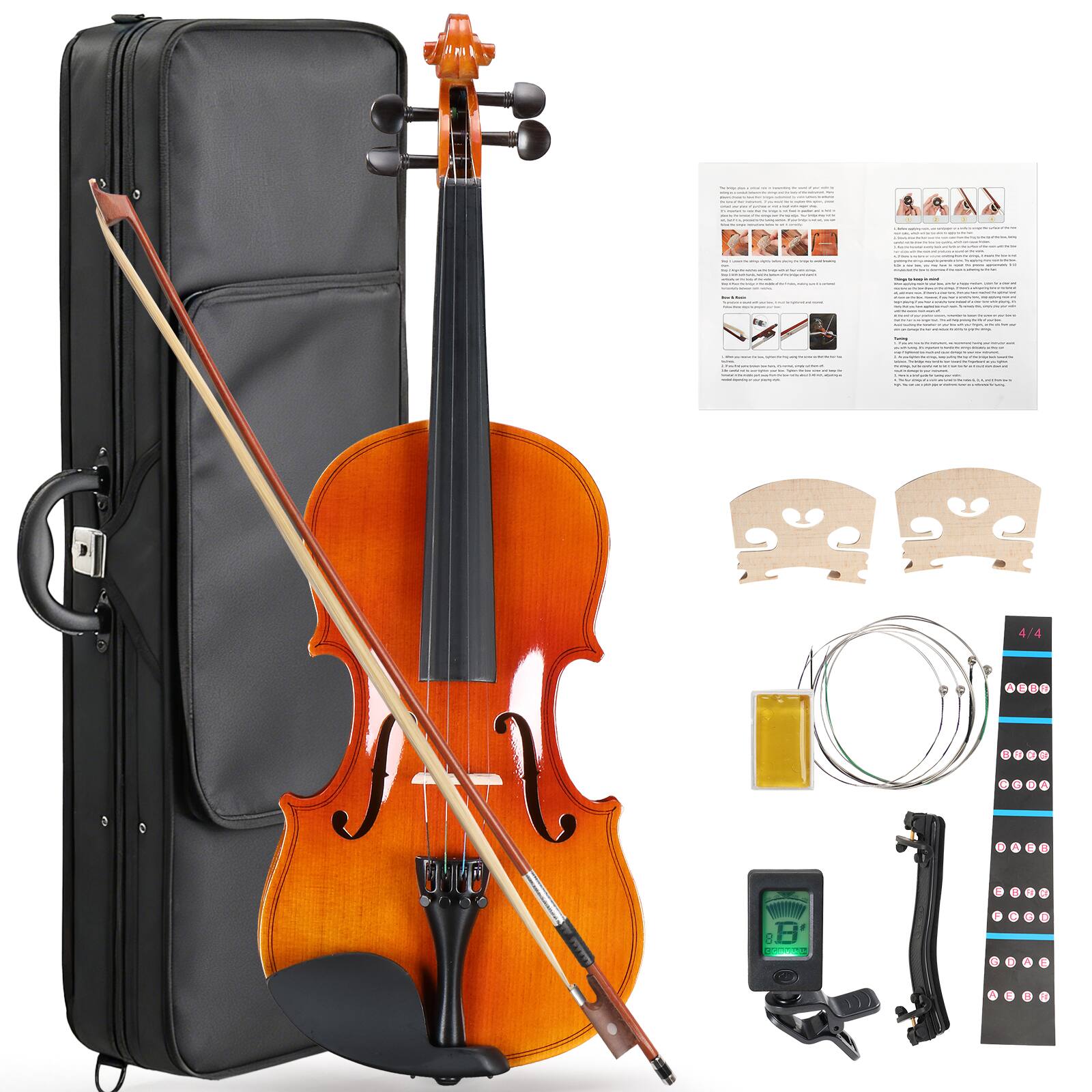 Winado - Acoustic Violin 4/4 Full Size with Case and Bow Rosin With Case for Xmas Gift US