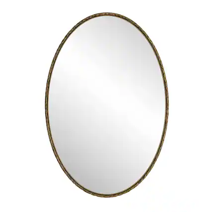 Front. BreeBe - Iron Art Oval Retro Wall Mirror Gold Antique Effect Premium Glass & MDF Frame for Bathroom Bedroom Living Room - Gold.