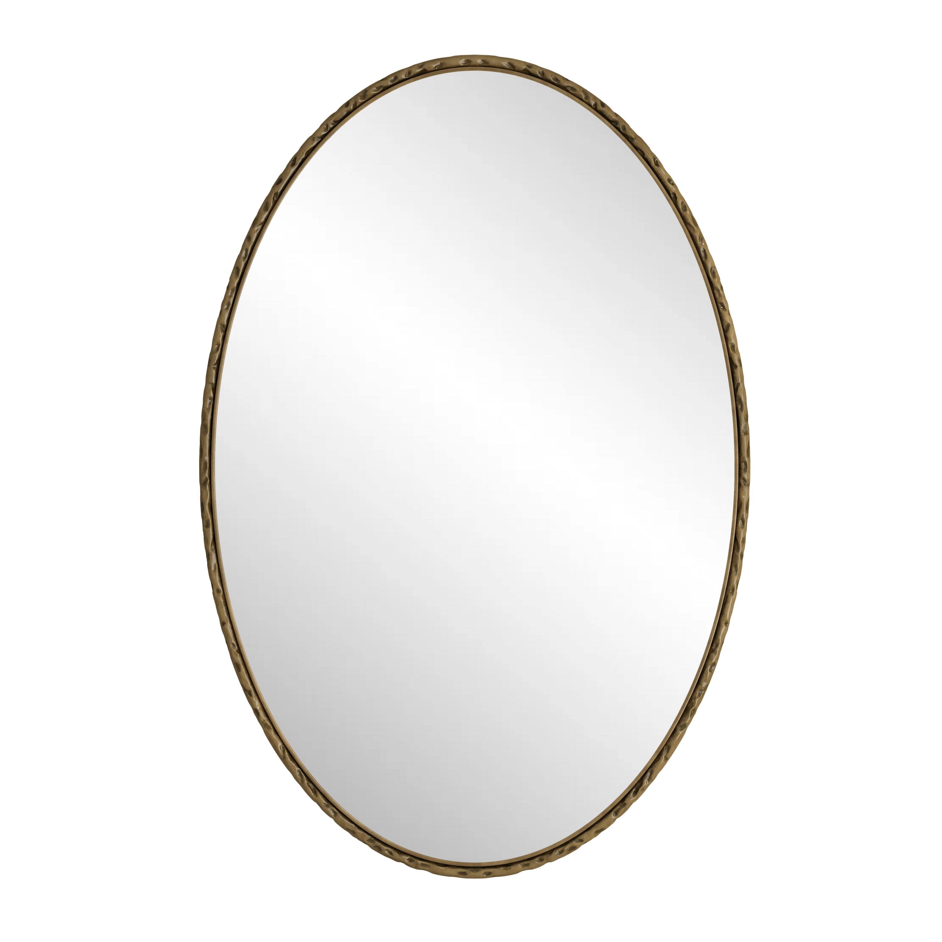 Front. BreeBe - Iron Art Oval Retro Wall Mirror Gold Antique Effect Premium Glass & MDF Frame for Bathroom Bedroom Living Room - Gold.