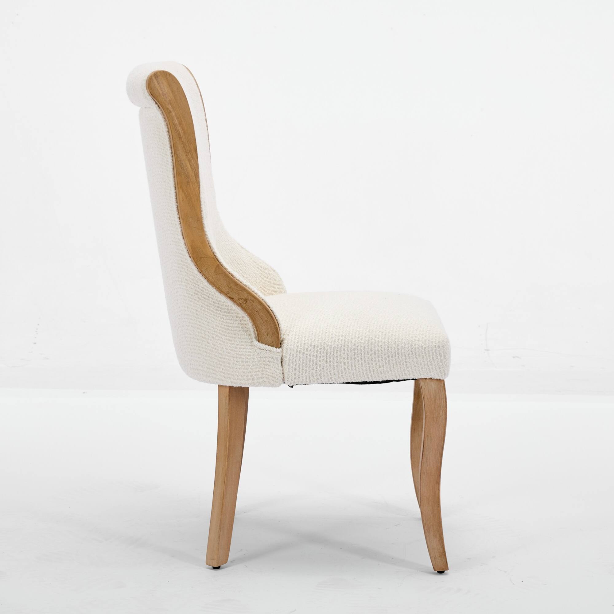Alt View 2. GOODSILO - Mid-Century Modern Upholstered Dining Chairs with Curved Wood Trim and Sculpted Legs, Set of Two in Neutral Beige Fabric - Beige.
