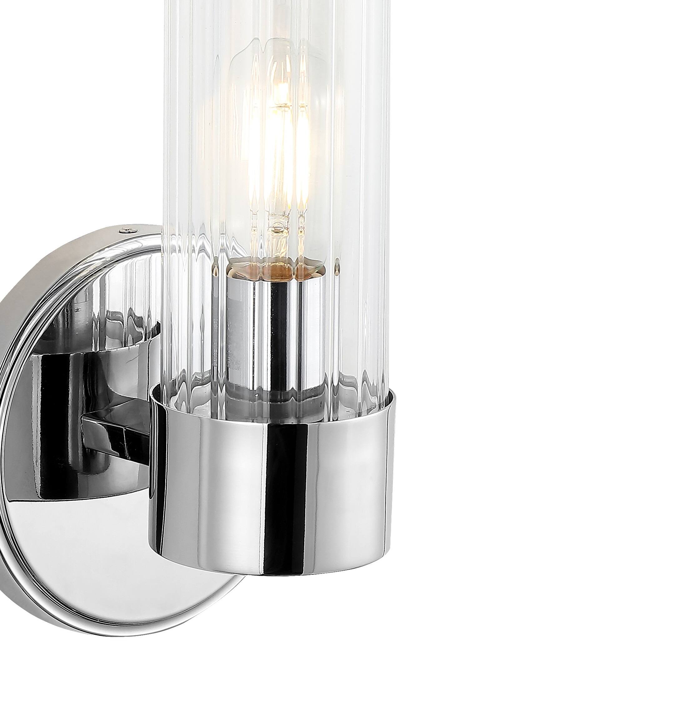 Alt View 4. Jonathan Y - Cecil 6" 1-Light Tall Cylinder Iron/Striped Glass Modern Mid-Century LED Vanity, Chrome - Chrome.