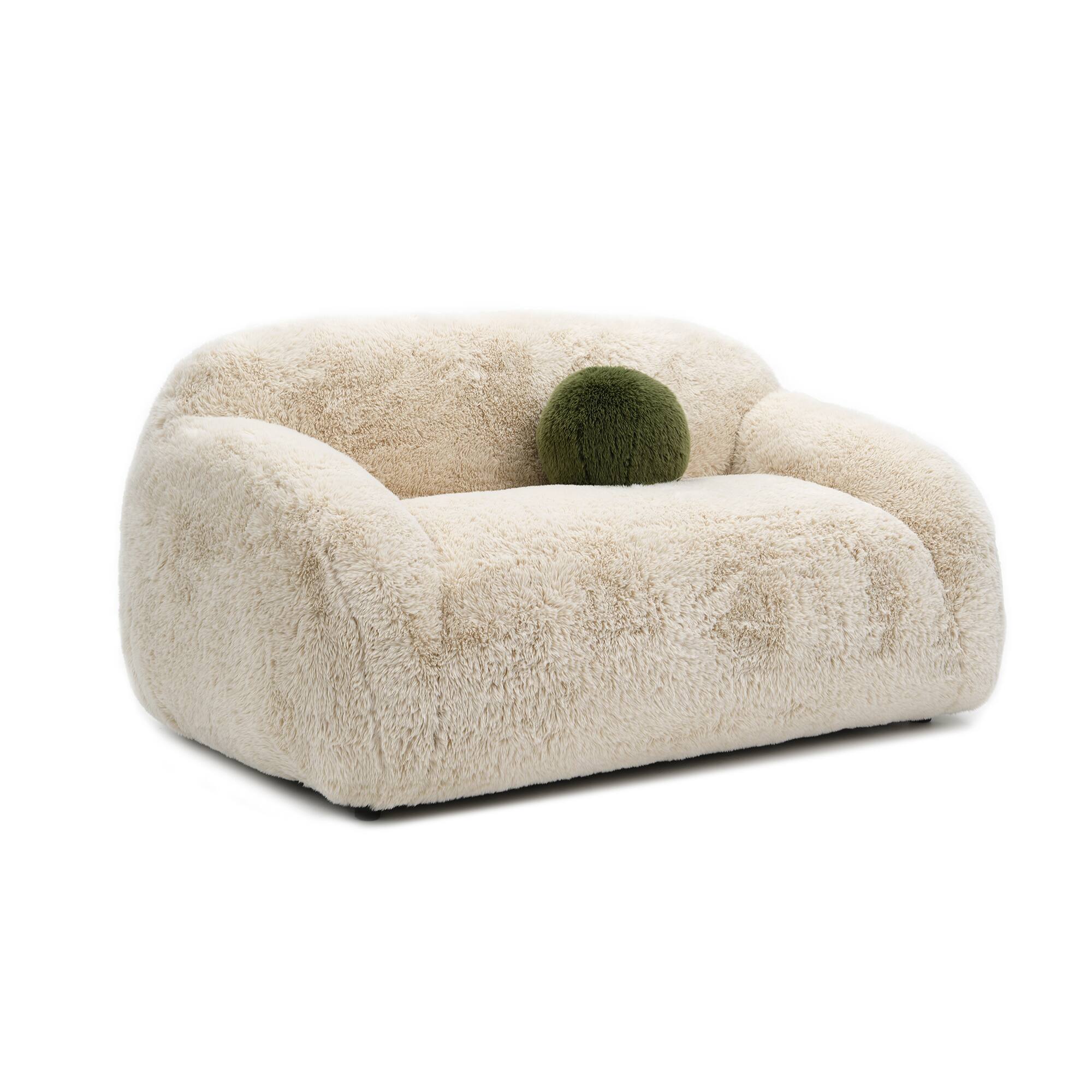 Back. Vaczon - Faux Fur Loveseat Sofa Cozy Shaggy Plush Chair for Home Apartment or Lounge Area with Accent Pillows - Sand.