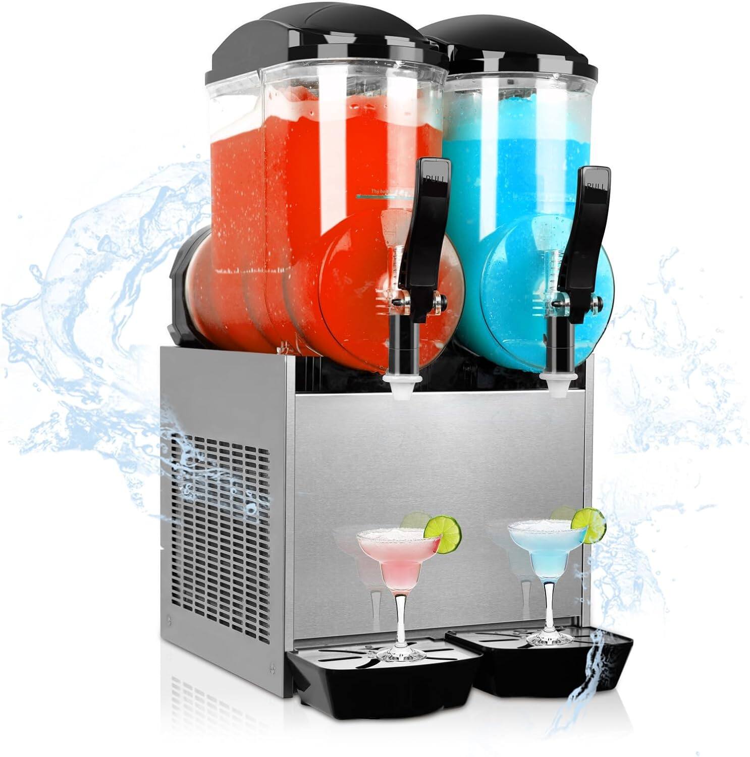 Front. Mirfee - Commercial Slushy Machine 24L 2Tanks Frozen Drink Margarita Machine - Silver.