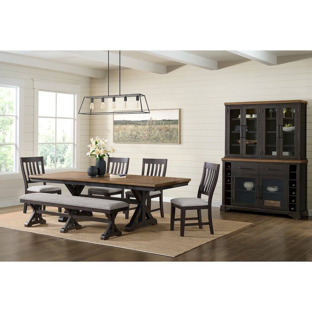 Left. Picket House Furnishings - Johnshaven Dining Bench with Light Grey Fabric in Espresso - Espresso.