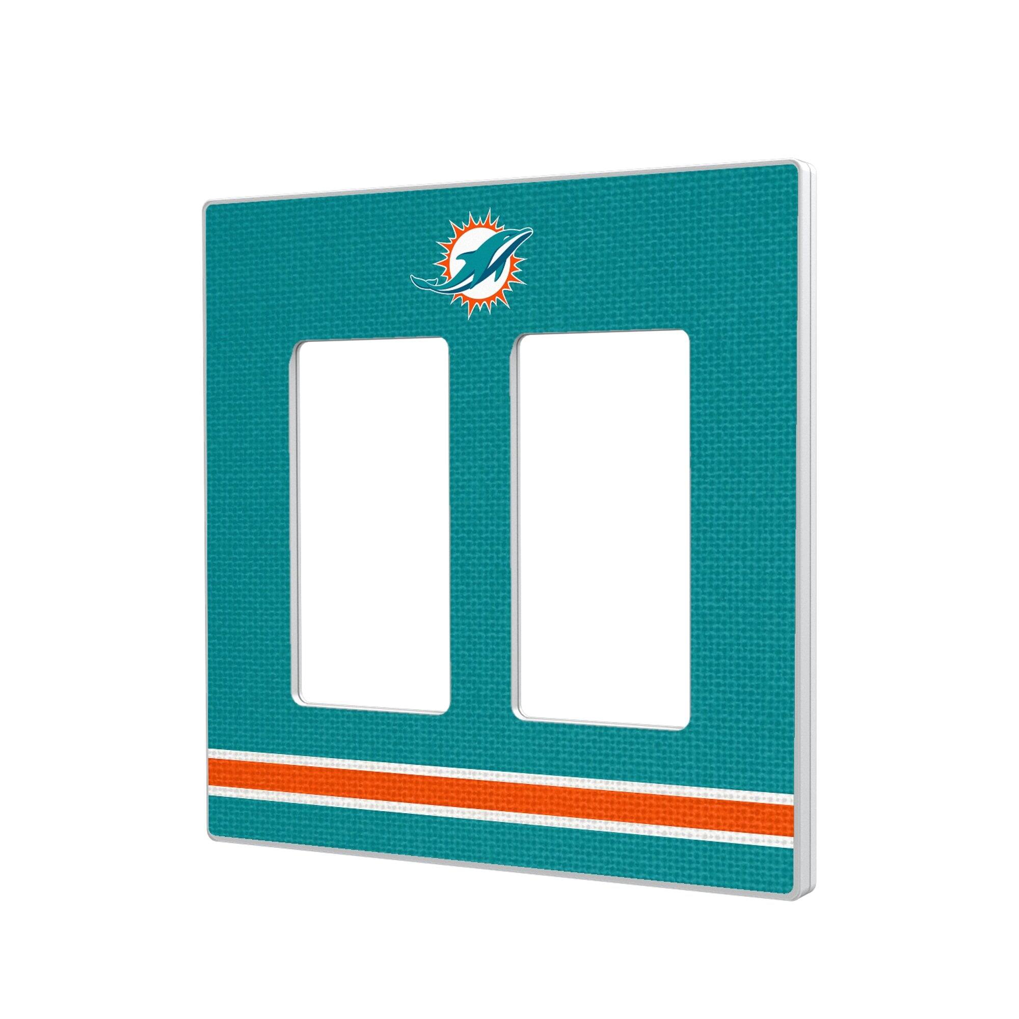 Front. Keyscaper - Miami Dolphins Stripe Double Rocker Light Switch Plate - Multicolor.