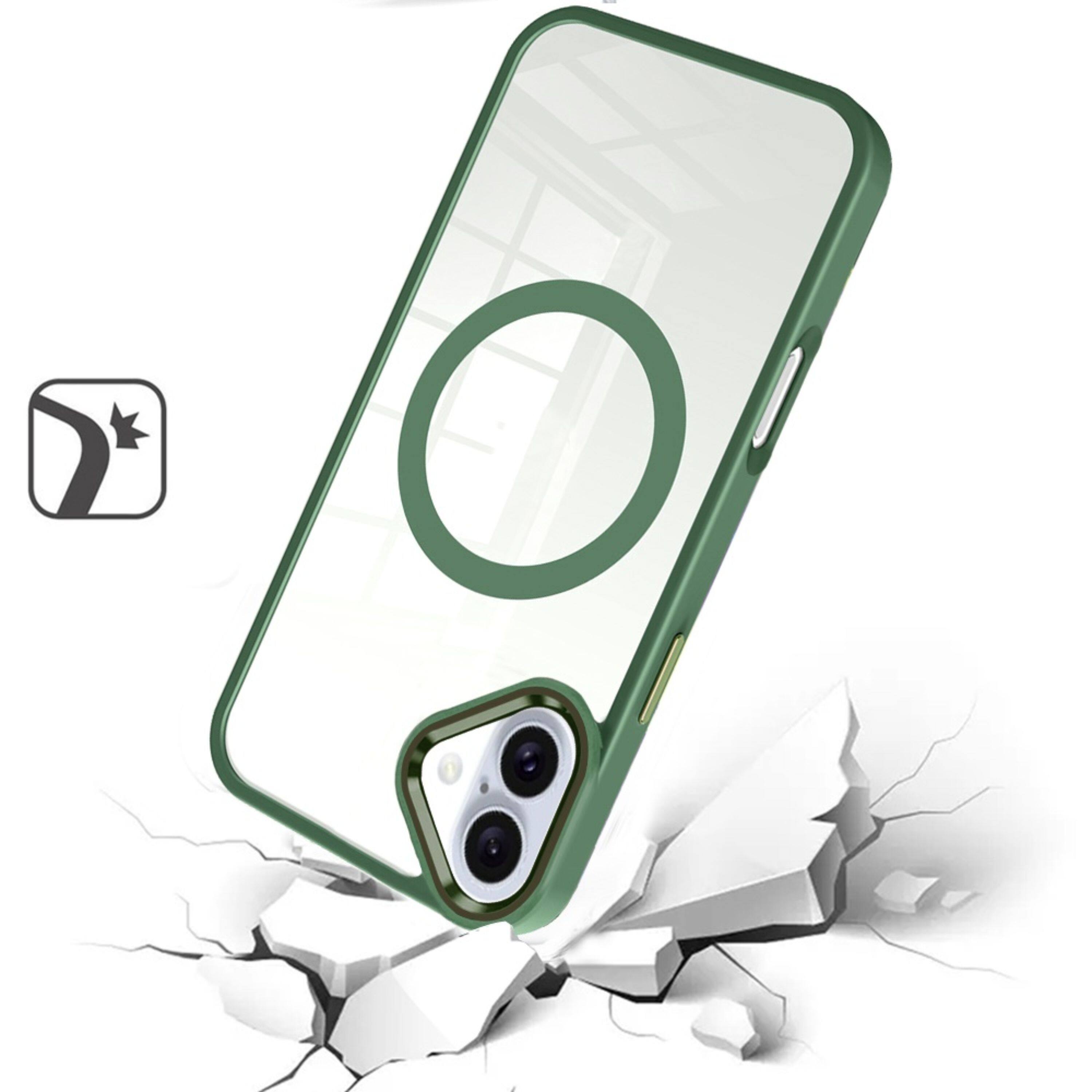 Angle. Kitcheniva - Metal Button Magnetic Circle Case With Tempered Glass For iPhone 16 Midnight Green - Midnight Green.