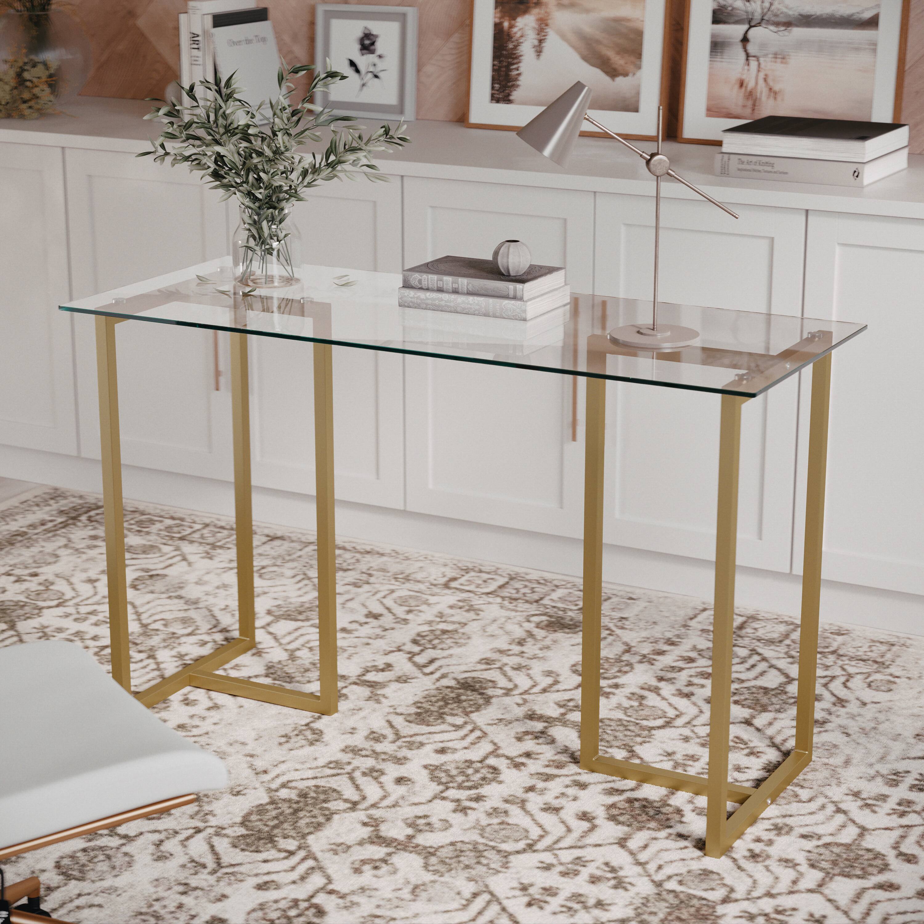 Alt View 14. Martha Stewart - Eli Tempered Glass Top Office Desk - Clear Top/Polished Brass Frame.