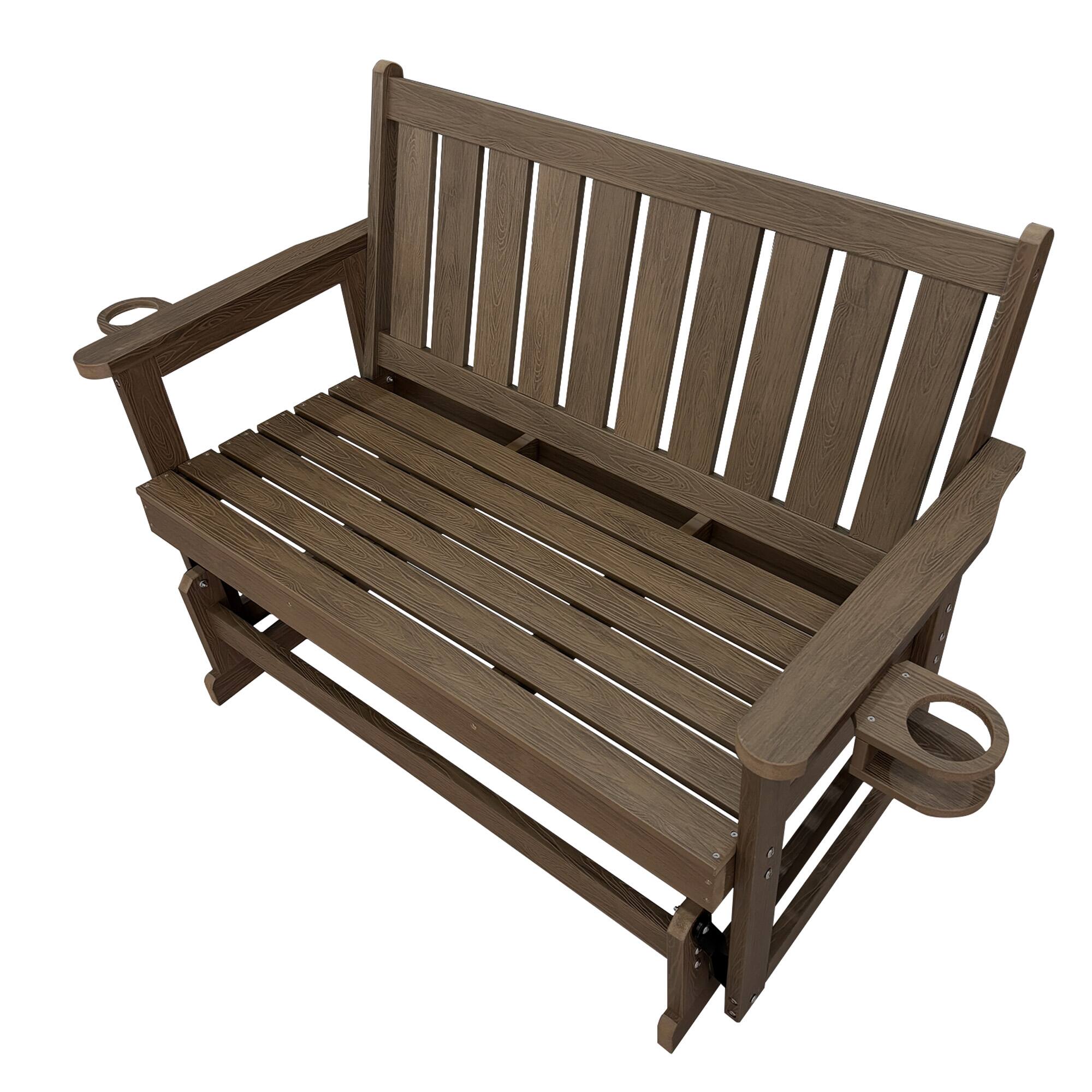 Angle. Fortune Candy - Poly Lumber Patio Glider, HIPS Material Weather-Resistant Glider Bench for Outdoor Porch Garden - Deep Brown.