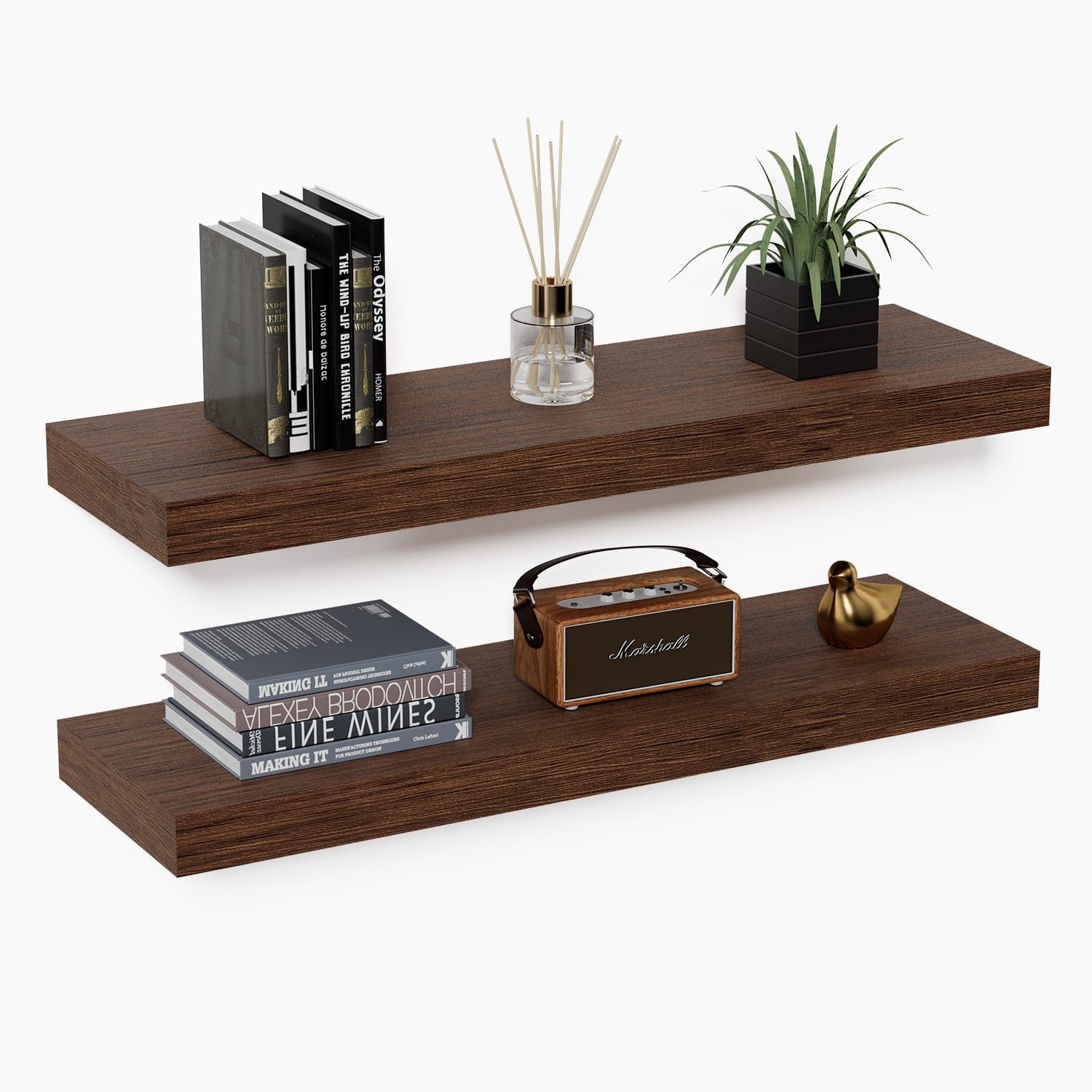 Mifurn - 2 Pack Floating Shelves for Wall, Wooden Wall Mounted Shelf for Bathroom or Room, Over Toilet Organizer, 24x7x1.5 in - Walnut-like price history on PriceWatchPro