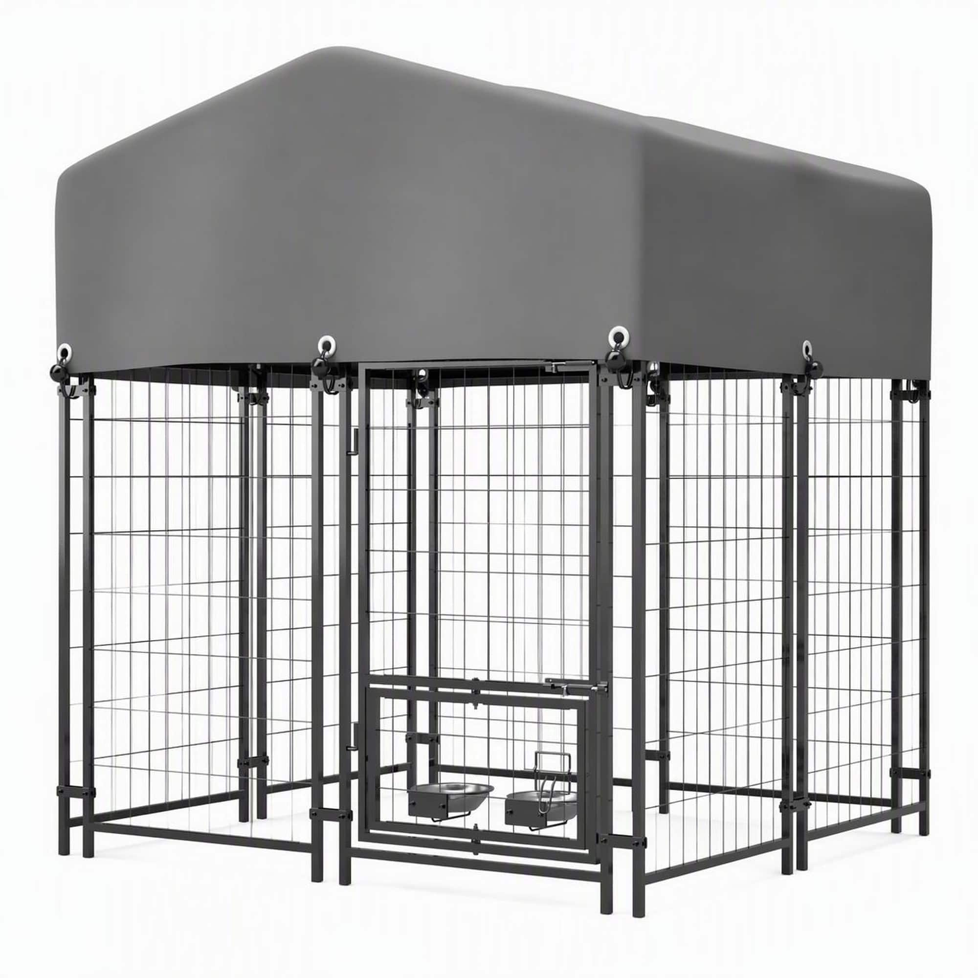 RYHNUYNE - Outdoor Dog Kennel 4.23x3.83x4.83 ft Heavy Duty Wire Crate with Waterproof Roof, Rustproof Metal Enclosure