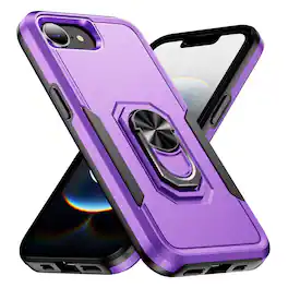 Dteck - for Apple iPhone 17e / 16e Heavy Duty Phone Case w/ 360° Metal Ring Stand,Fit Magnetic Car Holders,Shockproof Cover - Purple/Black