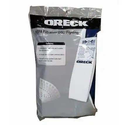 ORECK
HEPA Filtration Odor Fighting
Vacuum Bags
Features:
- HEPA Filtration: captures particulates like dust & pollen
- Activated charcoal layer controls odors
- Sanitseal™ closing system locks dust and dirt inside the bag
ORECK
3 Bags