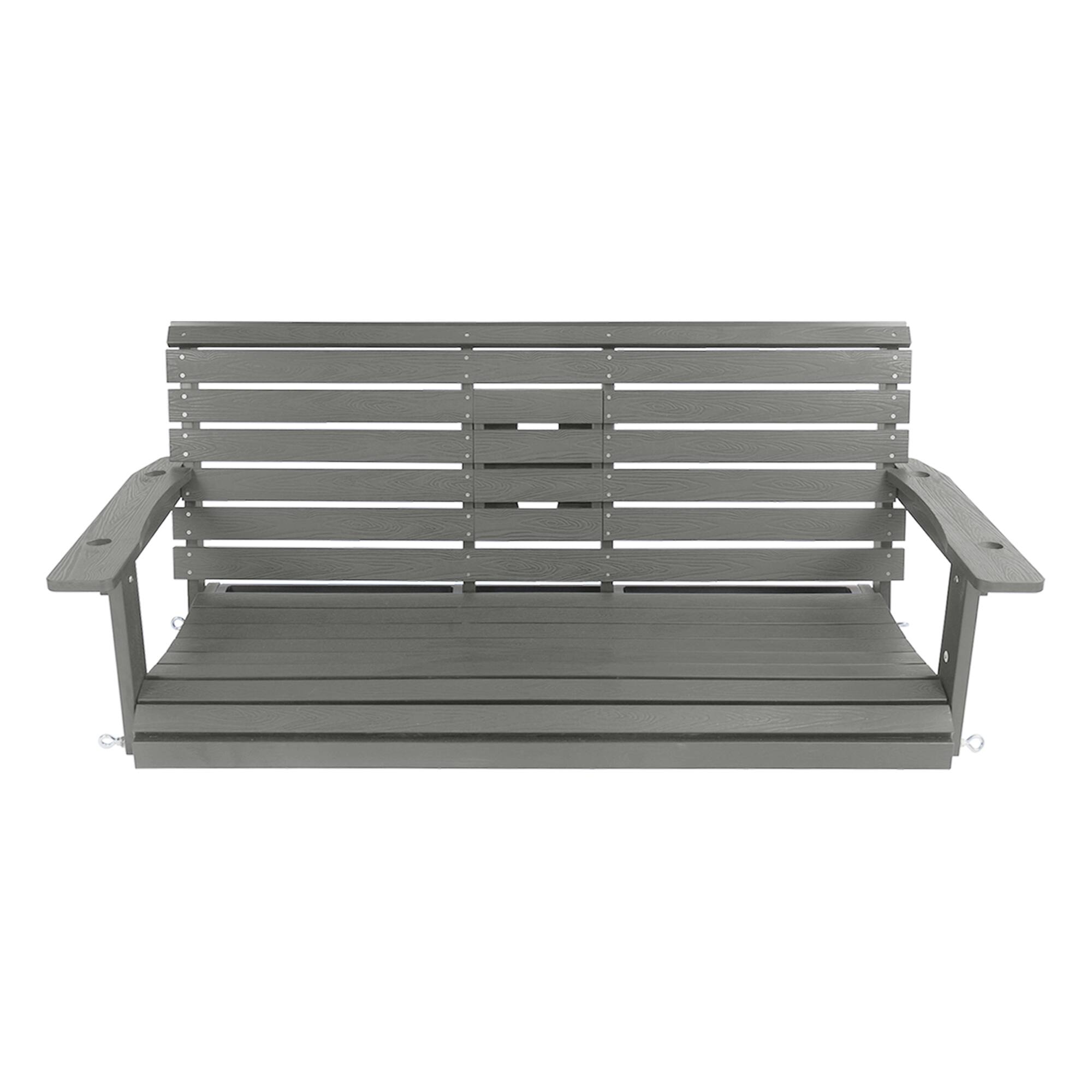 Alt View 2. Fortune Candy - HIPS Poly Lumber 3-Seat Porch Swing, 5ft Bench Swing with Foldable Cup Holders for Porch Yard Garden - Deep Gray.