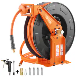VEVOR - Retractable Air Hose Reel with Double Arms, 3/8 IN x 65FT Hybrid Air Hose Max 300PSI, Air Compressor Hose Reel - Orange + Black