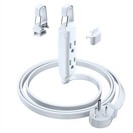 Maximm - Extension Cord with Removable-Hook System, 3 ft, 3 Outlet Extension Cord, with 45° Flat Plug - UL Certified - White