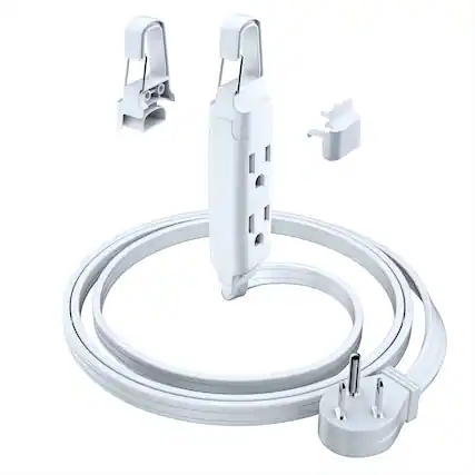 Front. Maximm - Extension Cord with Removable-Hook System, 3 ft, 3 Outlet Extension Cord, with 45° Flat Plug - UL Certified - White.