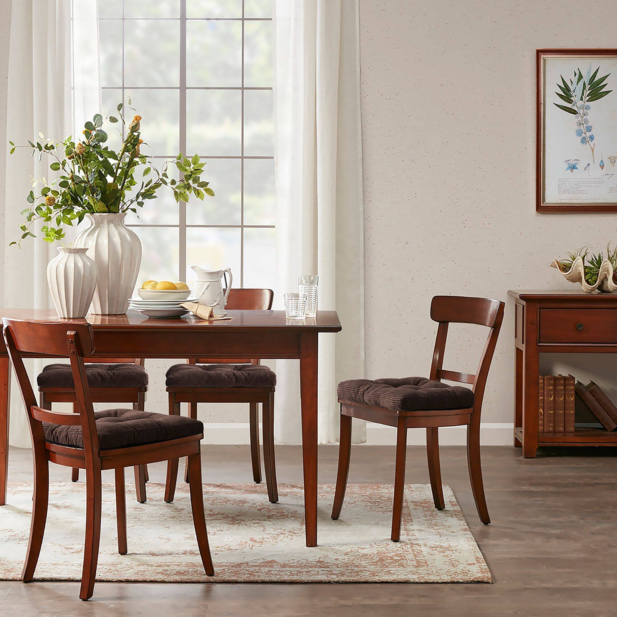 Left. Sweet Home Collection - Crushed Memory Foam Tufted Chair Cushion Non Slip Microdot Rubber Back, 2-Pack - Chocolate.