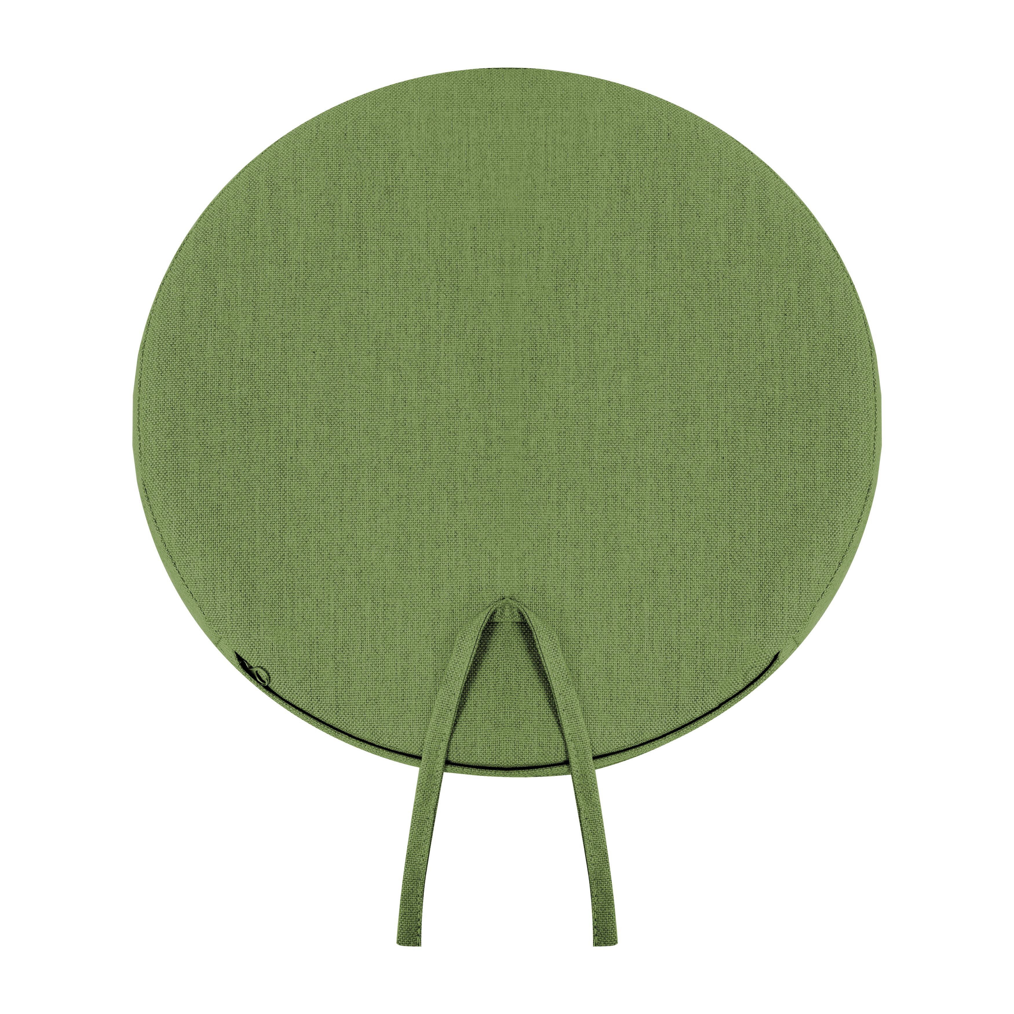 Angle. Nuu Garden - Outdoor 2-Pack 15'' x 1.4" Round Chair Seat Cushions with Straps - Green.