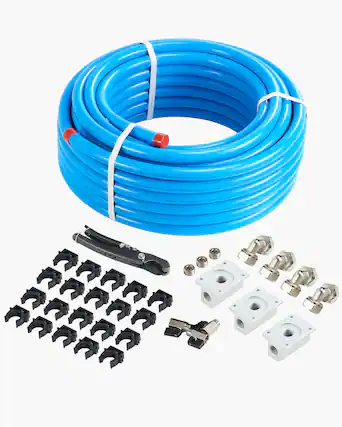 Front. VEVOR - Air Compressor Line Kit, 100FT x 3/4", HDPE-Aluminum Compressed Air Piping System, Leak-Proof, Pressure-Resistant - Blue.