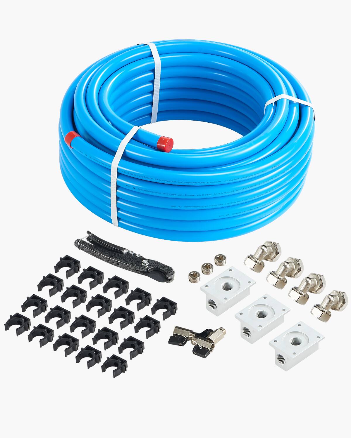 Front. VEVOR - Air Compressor Line Kit, 100FT x 3/4", HDPE-Aluminum Compressed Air Piping System, Leak-Proof, Pressure-Resistant - Blue.