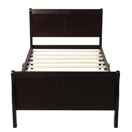 Front. GOODSILO - Solid Wood Twin Platform Bed Frame with Headboard and Footboard for Modern Bedroom Decor - Espresso.