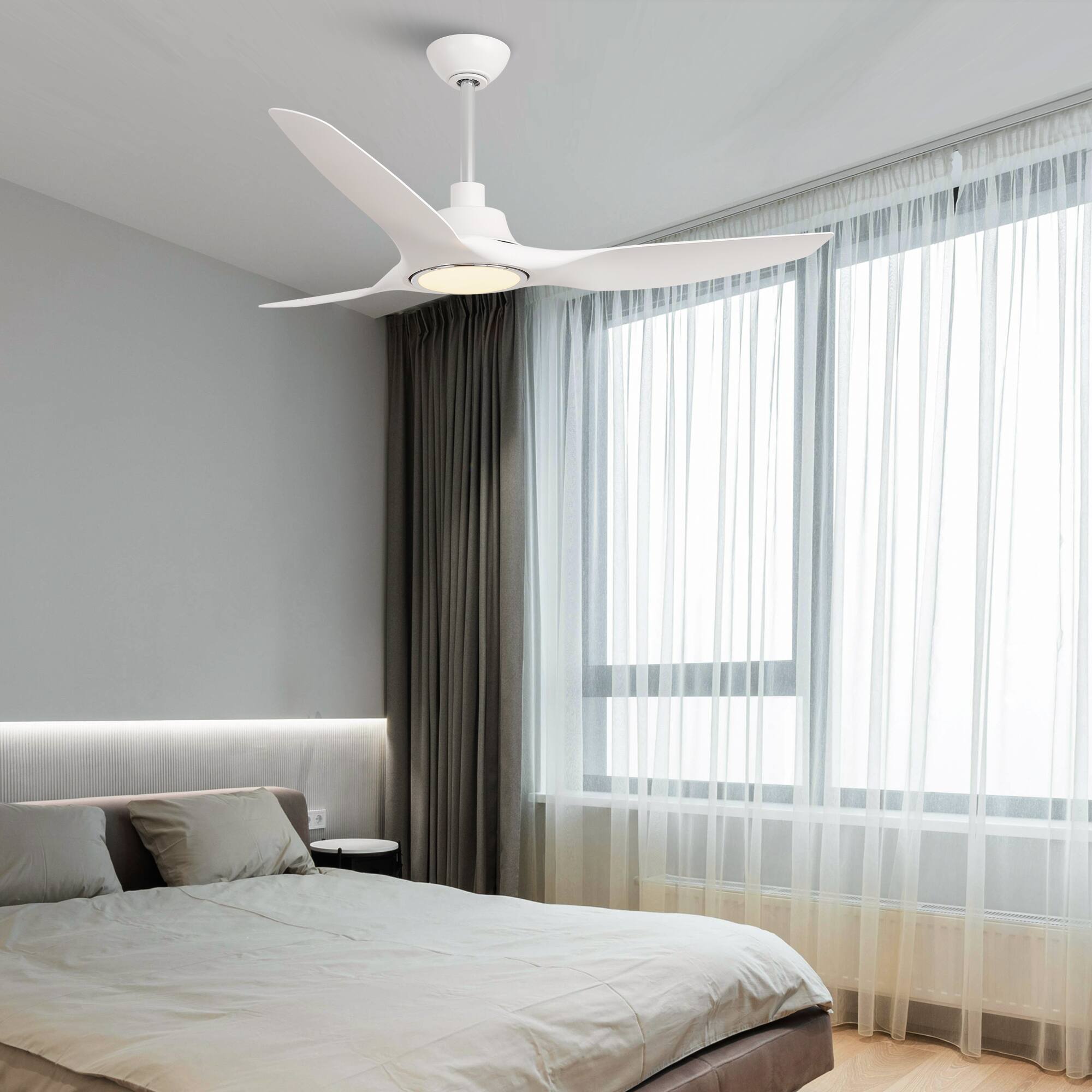 Alt View 2. Parrot Uncle - 52" Modern White Propeller Smart Ceiling Fan with Light and Remote, App Control, Voice Control - White.