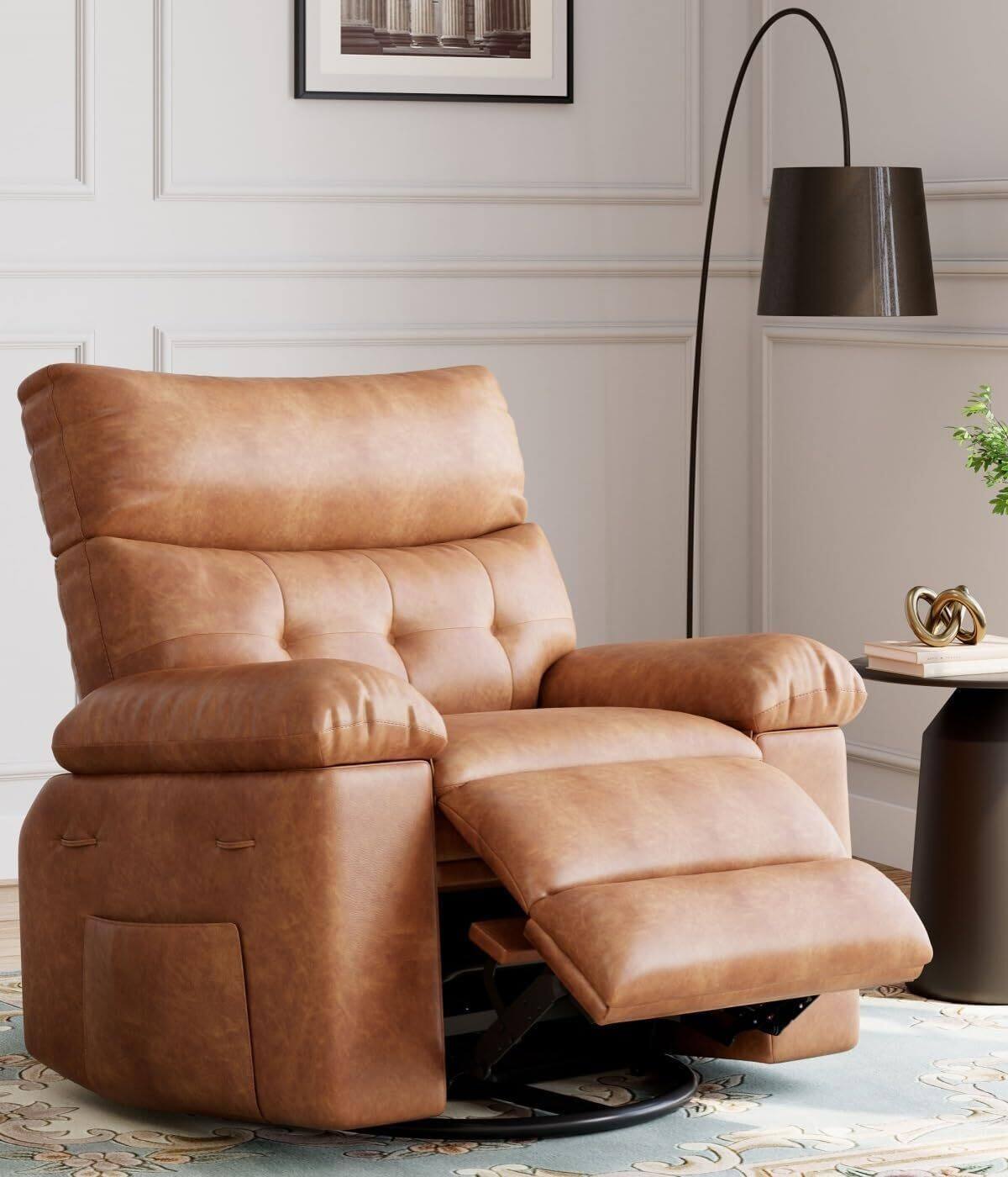 Babevy - Power Lift Recliner Chair with Heat and Massage, Giant 27" Wide Seat, 360 Swivel & Manual Rocker - Brown