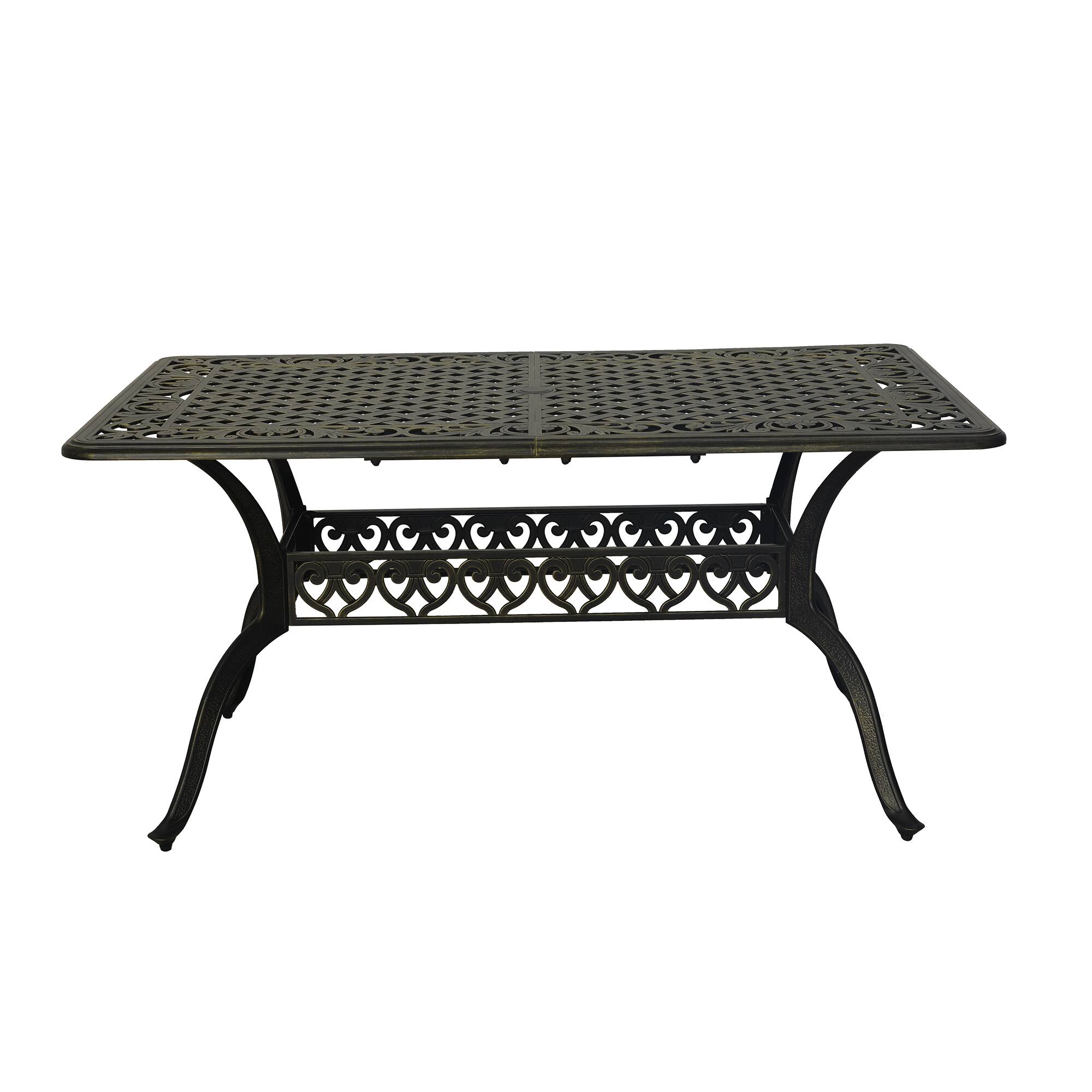 Back. Mondawe - 59" Cast Aluminum Rectangular Dining Table - Bronze.