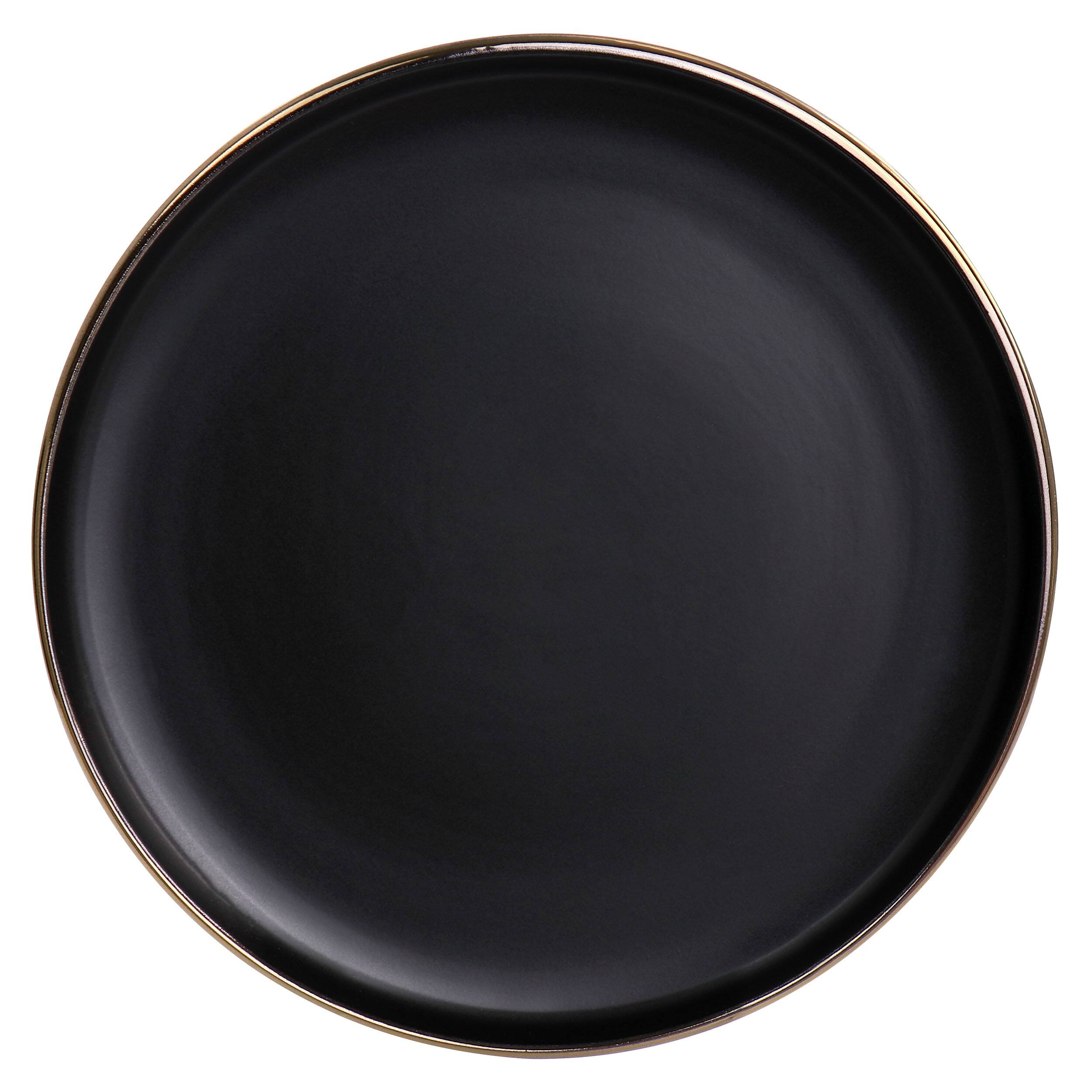 Back. Elama - Elama Paul 6 Piece Stoneware Salad Plate Set in Matte Black with Gold Rim - Black.