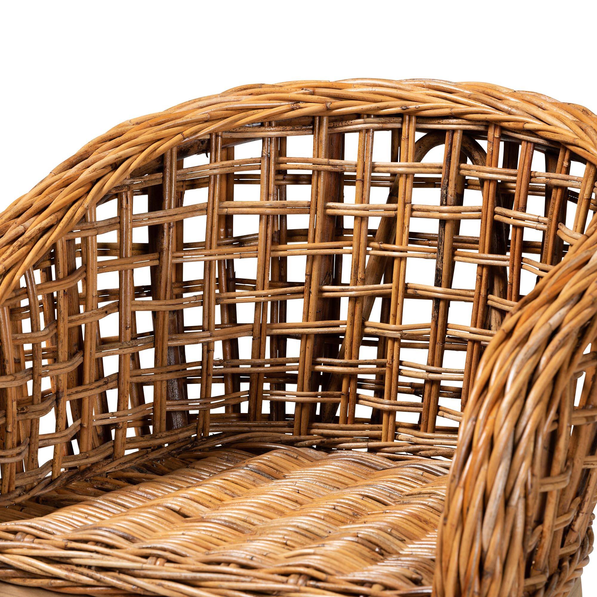 Back. bali & pari - Mario Modern Bohemian Natural Finished Teak Wood and Rattan 2-Piece Counter Stool Set - Natural Brown/Brown.