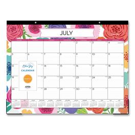 Blue Sky - Mahalo Academic Desk Pad Floral Artwork 22 x 17 Black Binding Clear Corners 12 Month July to June 2025 to 2026