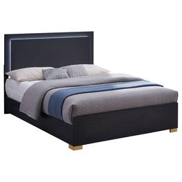 Manhattan Lane - Dex Full Size Bed with LED Framed Headboard, Black Wood Finish, Gold Legs - Black/Gold