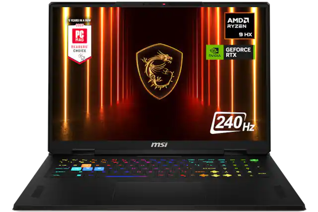 5 YEARS IN A ROW
2025
PC MAG
READERS' CHOICE
AMD RYZEN 9 HX
GEFORCE RTX
240 Hz
msi