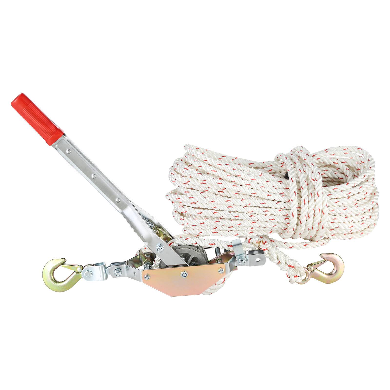 Alt View 5. VEVOR - Rope Puller, 3/4 Ton (1,653 lbs) Pulling Capacity, with 100' of 0.6" dia. Rope, 2 Hook, Come Along Winch - Silver.