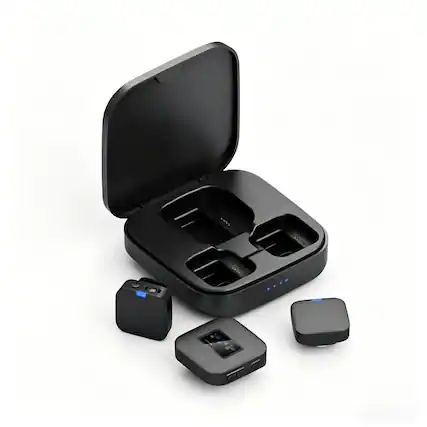 Front. PRIMEPLUS - Wireless Lavalier Microphone with Noise Cancelling, Dual Clip-On Mic, Type-C & Lightning Smartphones.