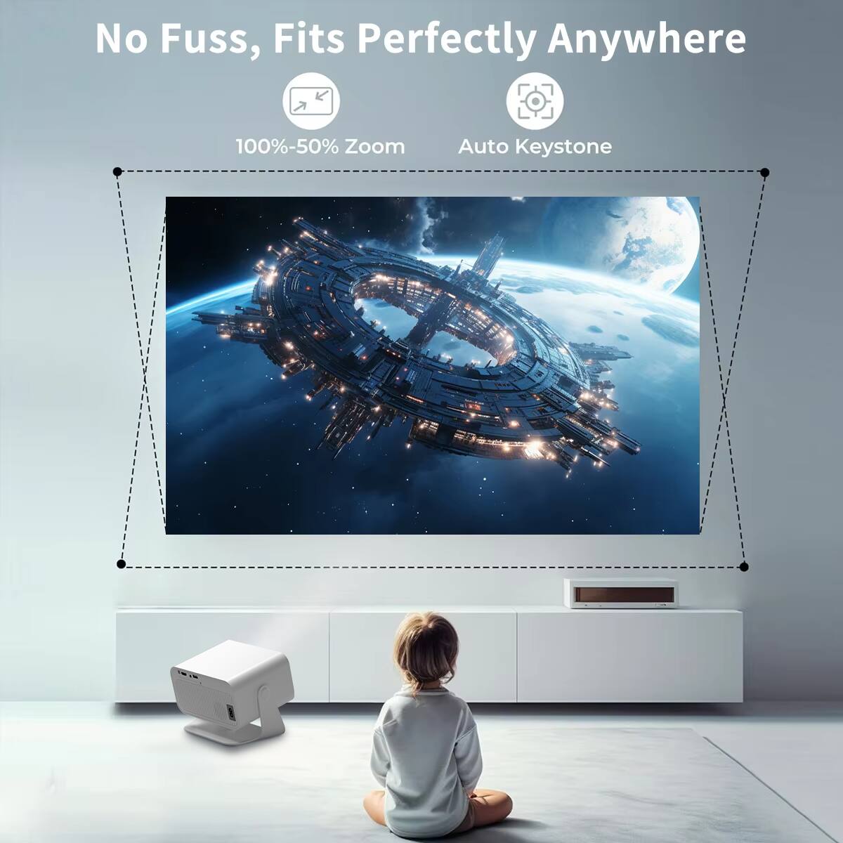 No Fuss, Fits Perfectly Anywhere  
100%-50% Zoom  
Auto Keystone