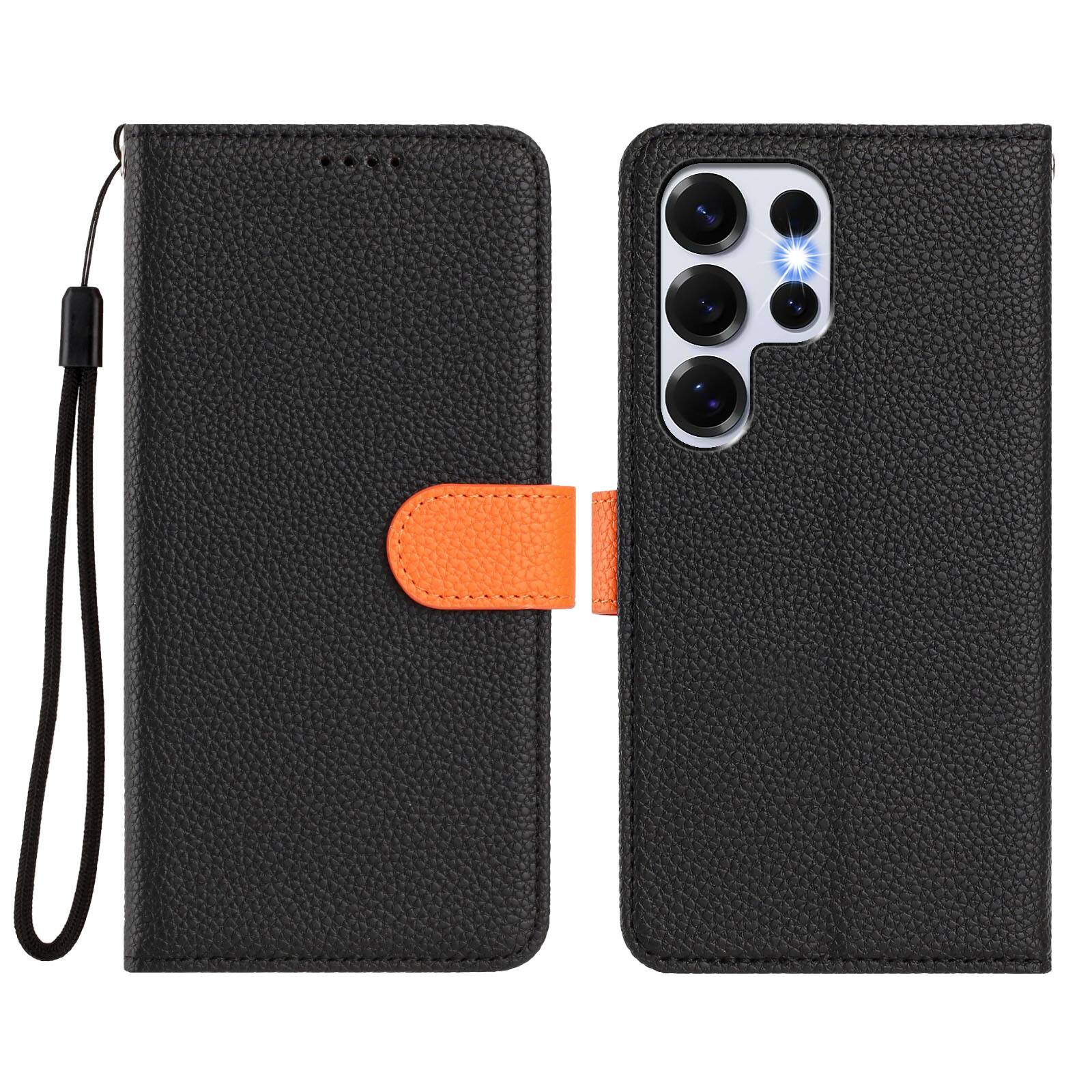 Alt View 4. Dteck - Magnetic Detachable Wallet Case for Samsung Galaxy S25 Ultra,PU Leather Card Holder Flip Cover with Wrist Strap - Black.
