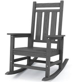 SERWALL - Oversized Outdoor Rocking Chair, HDPE All-Weather Patio Rocking Chairs for Porch - Gray