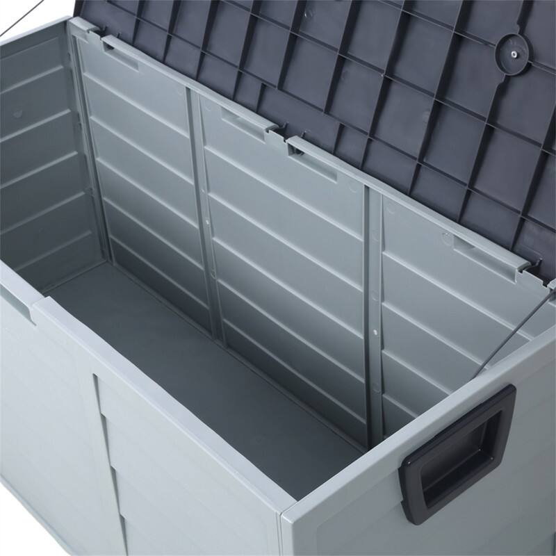 Alt View 5. HTUTWOO - Pool Deck Box Storage - 75 Gallon Resin Deck Box with Wheels, Waterproof Organization and Storage for Tools Pool Toys - Gray.