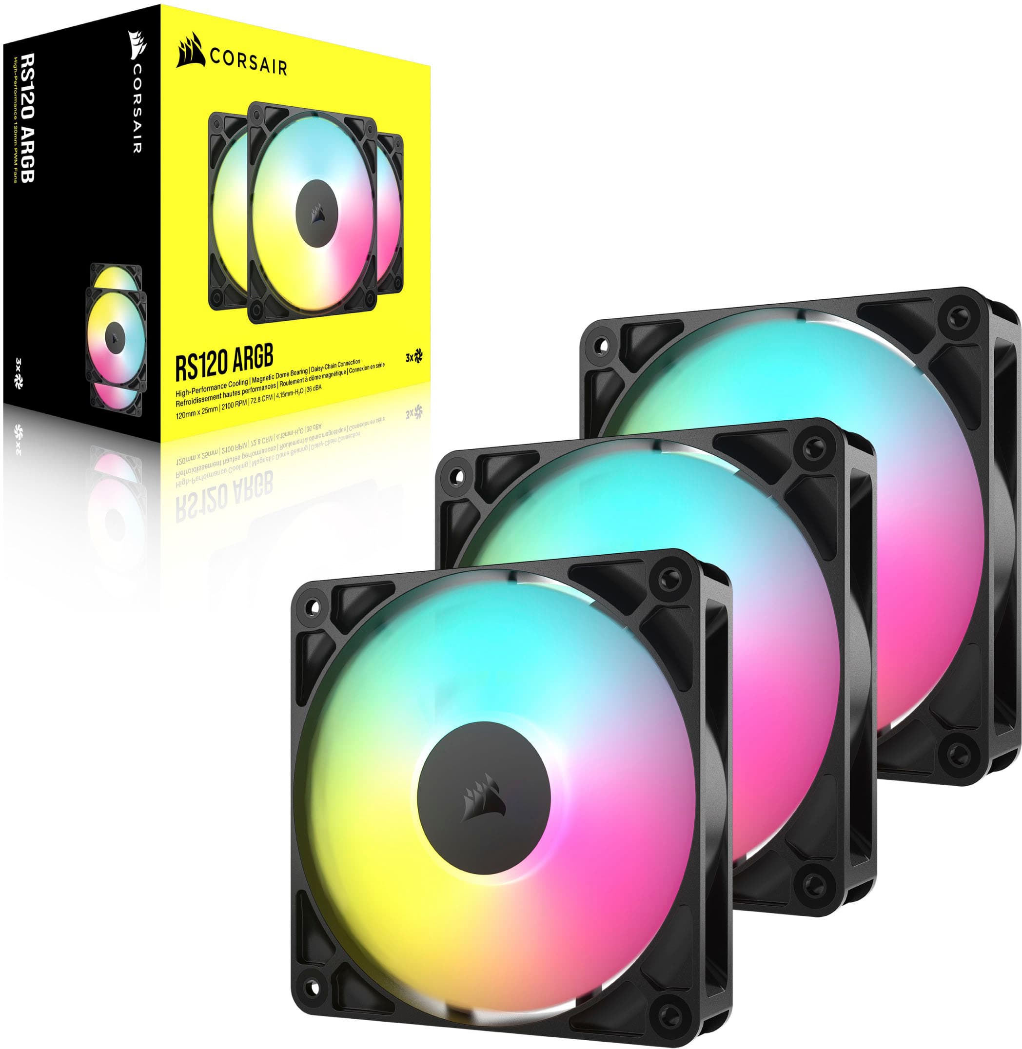 The text on the image reads: "RS120 ARGB CORSAIR CORSAIR K."