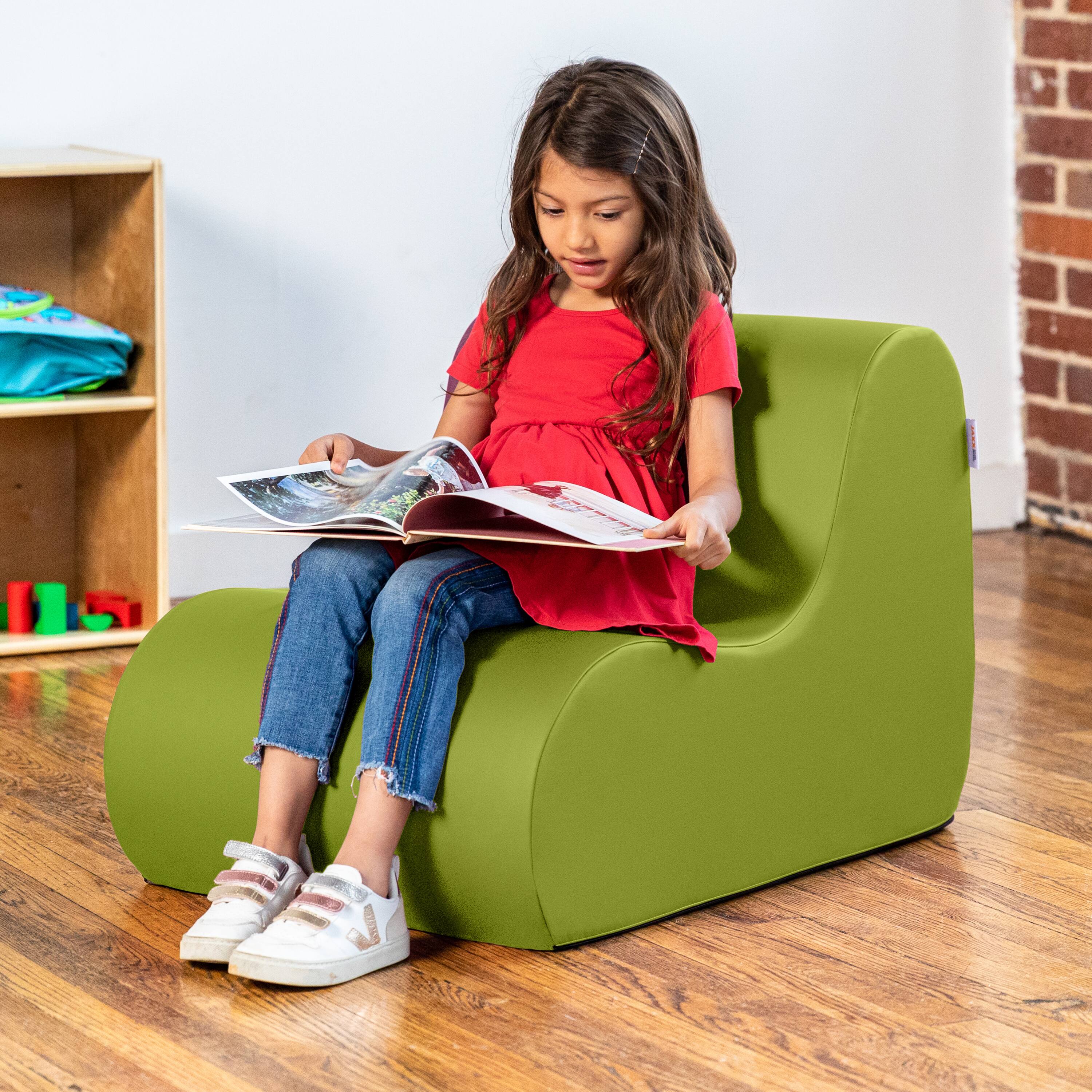 Back. Jaxx - Jaxx Midtown Small Classroom Soft Foam Chair - Premium Vinyl Cover, Green - Green.