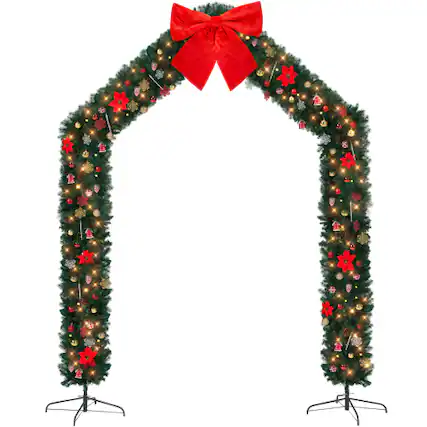 Front. Winado - 8.5 FT Christmas Artificial Tree Archway Decoration, PVC Holiday Tree Arch with 350 LEDs for Outdoor Garden, Pointed Top - Green.