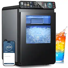 Ecozy Chillio - 44 lbs Per Day Nugget Ice Maker Countertop with Full-color Panel, Pebble Ice Machine with APP Control - Stainless Steel