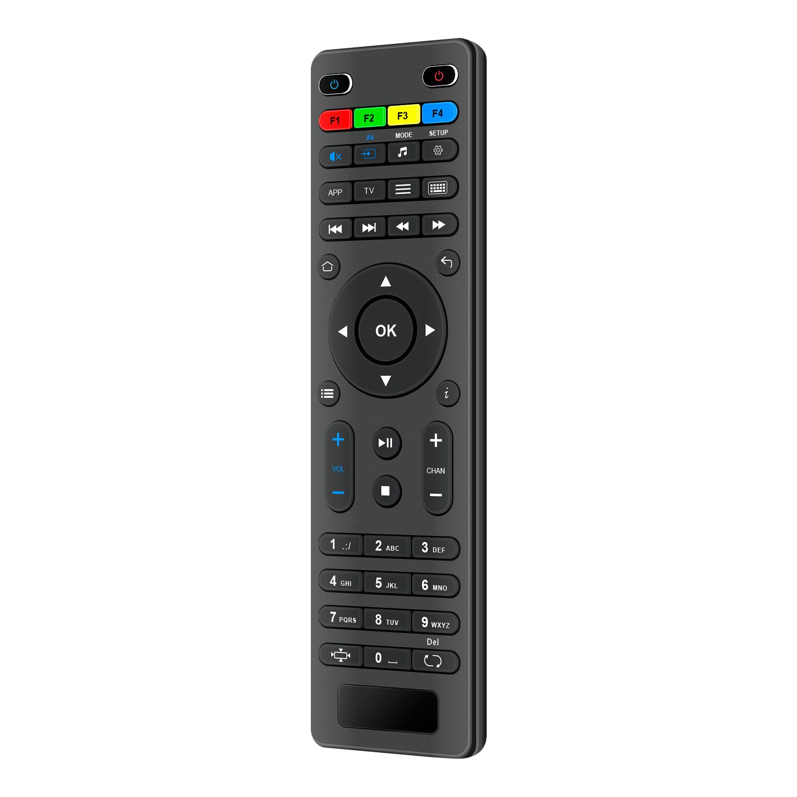 F1 F2 I F3 MOCE F4 SETUP APP TV

1. H OK I + Il + N CHAN - 1 e 2 ABC 3 DEE 4 GHI 5 JKL 6 MNO 7 PQRS 8 TUV 9 WXYZ 0 - Del