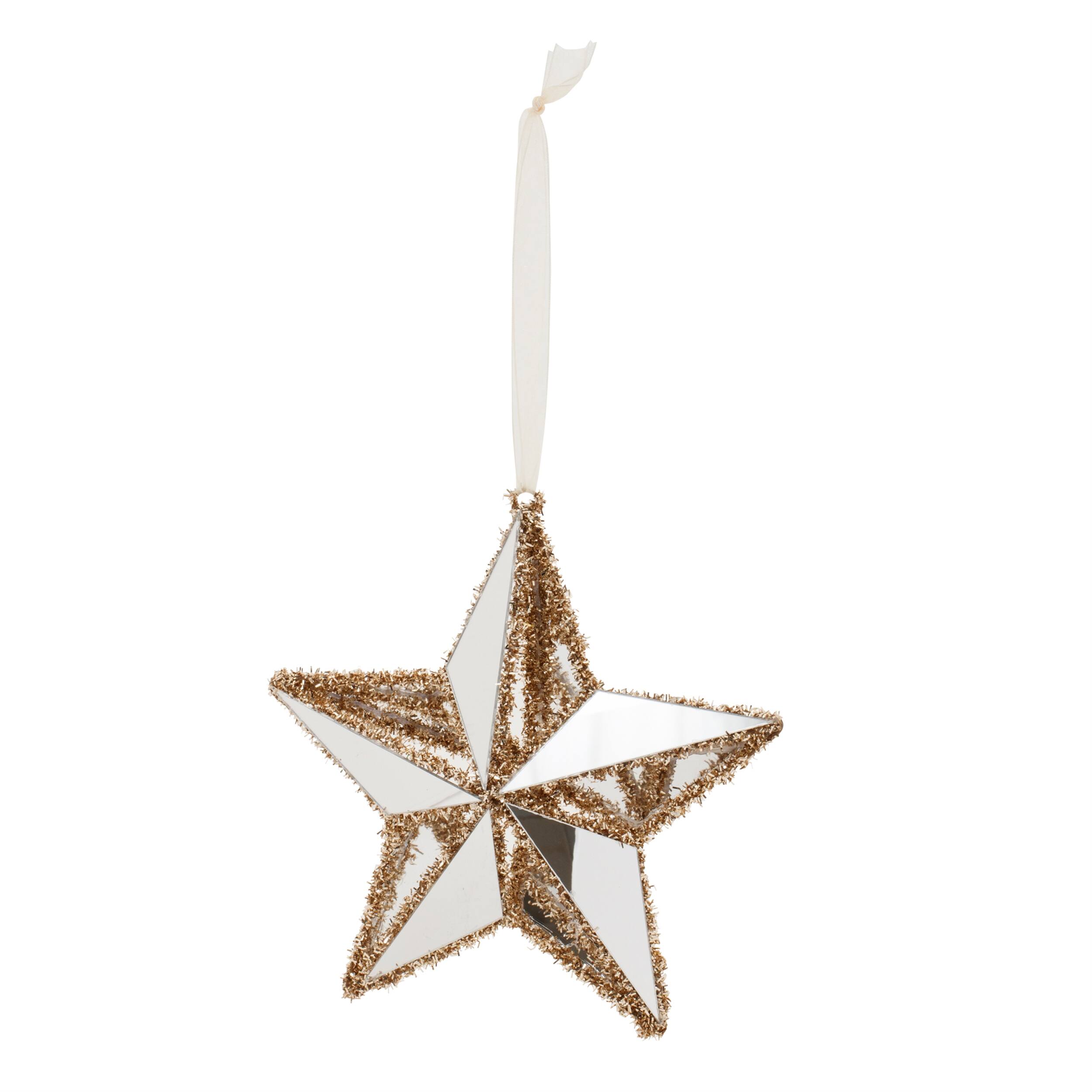 Angle. BreeBe - Gold Tinsel Star Ornament (Set of 12) - Gold, Silver.