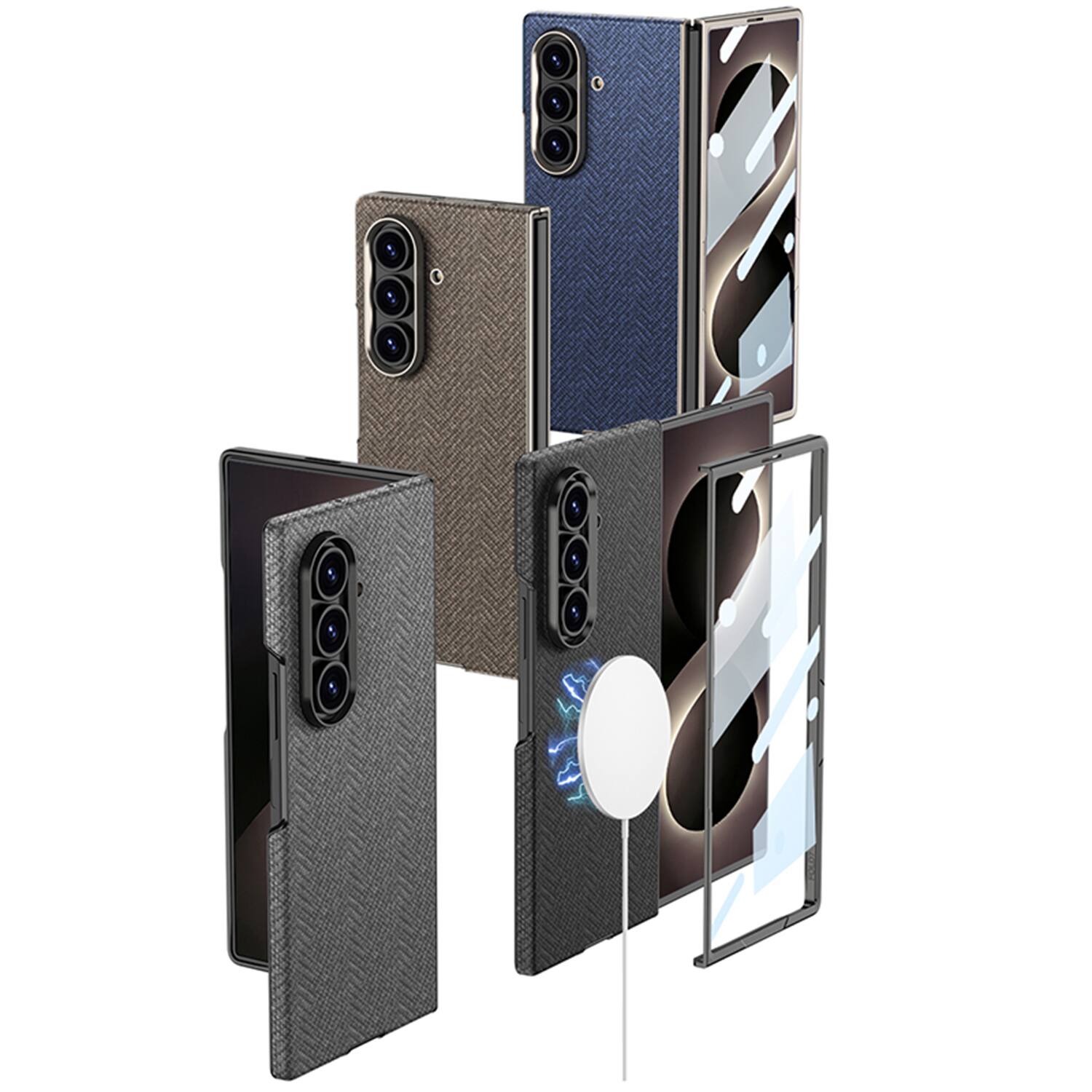 Left. Dteck - Magnetic Slim Case for Samsung Galaxy Z Fold8 Ultra,Built-in Screen Protector,Shock-absorbent PU Leather Back Cover - Blue.